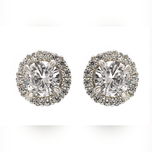 Suzy Levian Jewelry - Suzy Levian Sterling Silver Cubic Zirconia Halo Stud Earrings